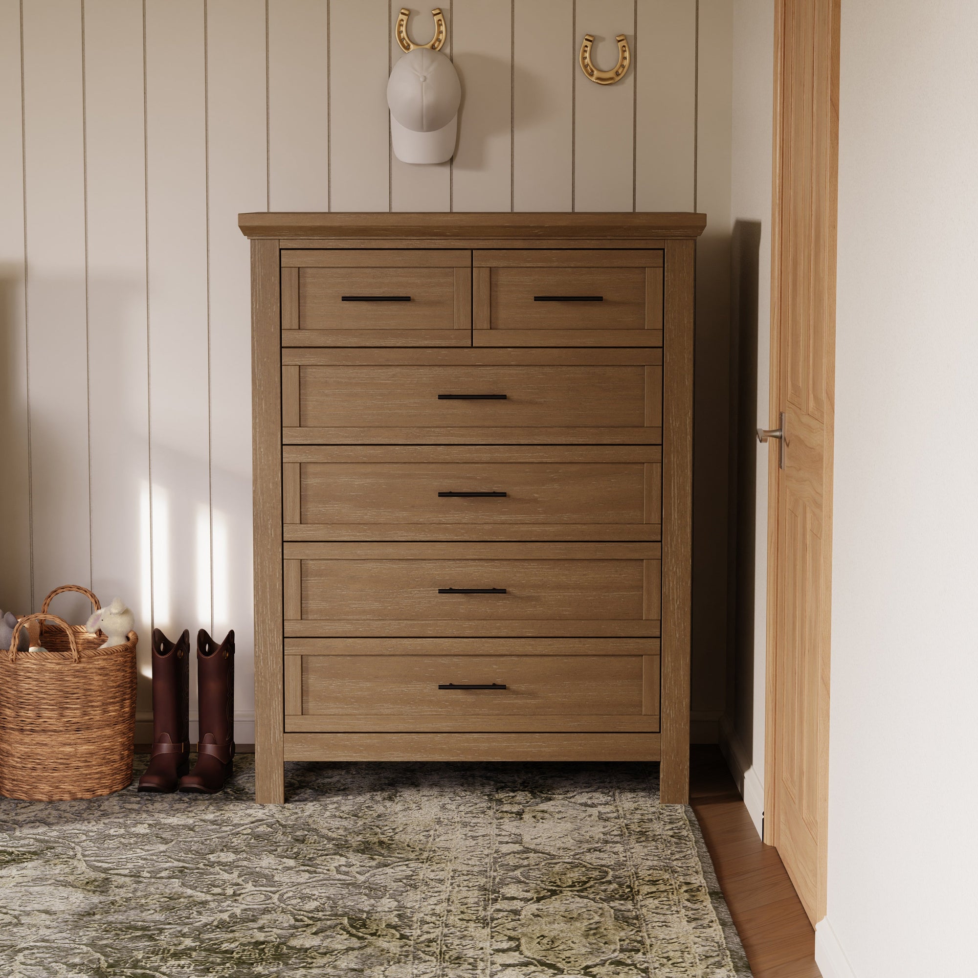 B14525DF,Monogram by Namesake,Emory Farmhouse 6-Drawer Chest in Driftwood