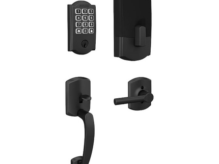 Schlage Arrive Camelot Matte Black Electronic Deadbolt and Greenwich Handleset Bundle