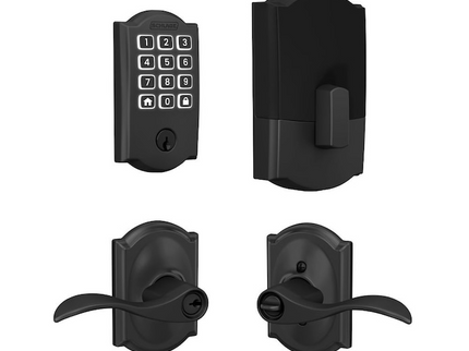 Schlage Arrive Camelot Matte Black Electronic Deadbolt and Accent-Camelot Keyed Entry Door Handle Bundle