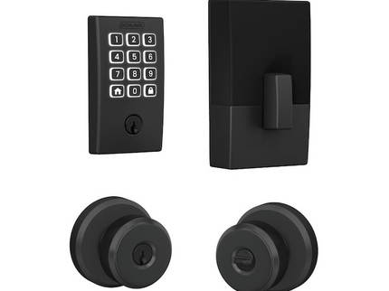 Schlage Arrive Century Matte Black Electronic Deadbolt and Bowery-Greyson Keyed Entry Door Knob Bundle