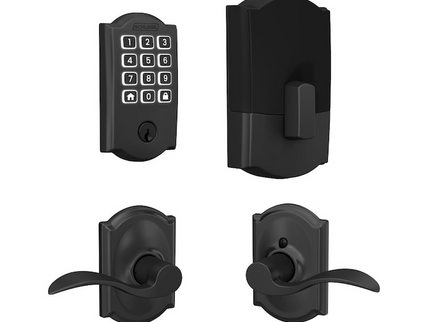 Schlage Arrive Camelot Matte Black Electronic Deadbolt and Accent-Camelot Door Handle Bundle