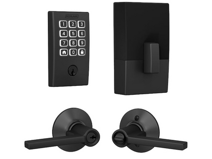 Schlage Arrive Century Matte Black Electronic Deadbolt and Latitude Keyed Entry Door Handle Bundle