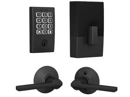 Schlage Arrive Century Matte Black Electronic Deadbolt and Latitude Door Handle Bundle
