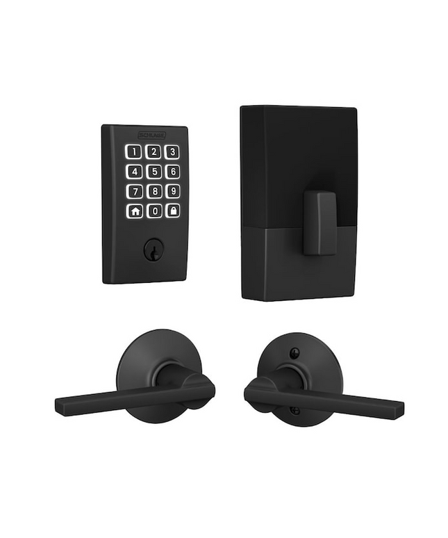 Schlage Arrive Century Matte Black Electronic Deadbolt and Latitude Door Handle Bundle
