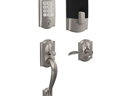 Schlage Arrive Camelot Satin Nickel Electronic Deadbolt and Camelot Handleset Bundle