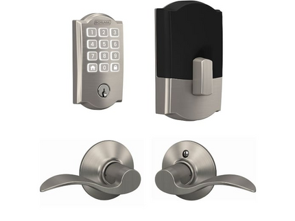 Schlage Arrive Camelot Satin Nickel Electronic Deadbolt and Accent Door Handle Bundle