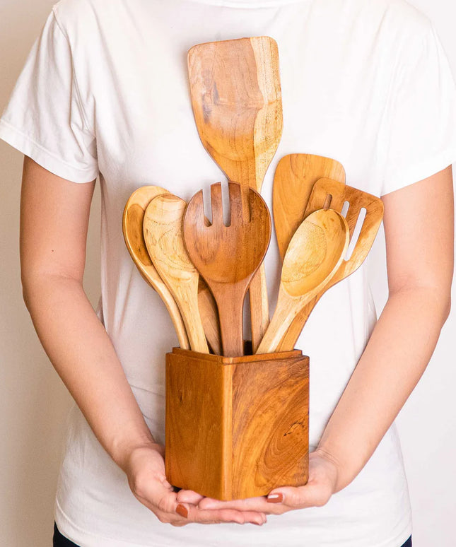 8-Pc Teak Wood Cooking Utensils Set