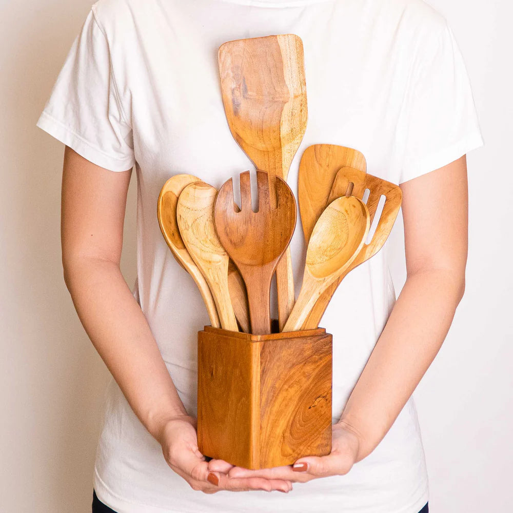 8-Pc Teak Wood Cooking Utensils Set