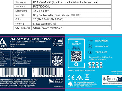 ARCTIC P14 PWM PST 140mm Case Fans – 5-Pack