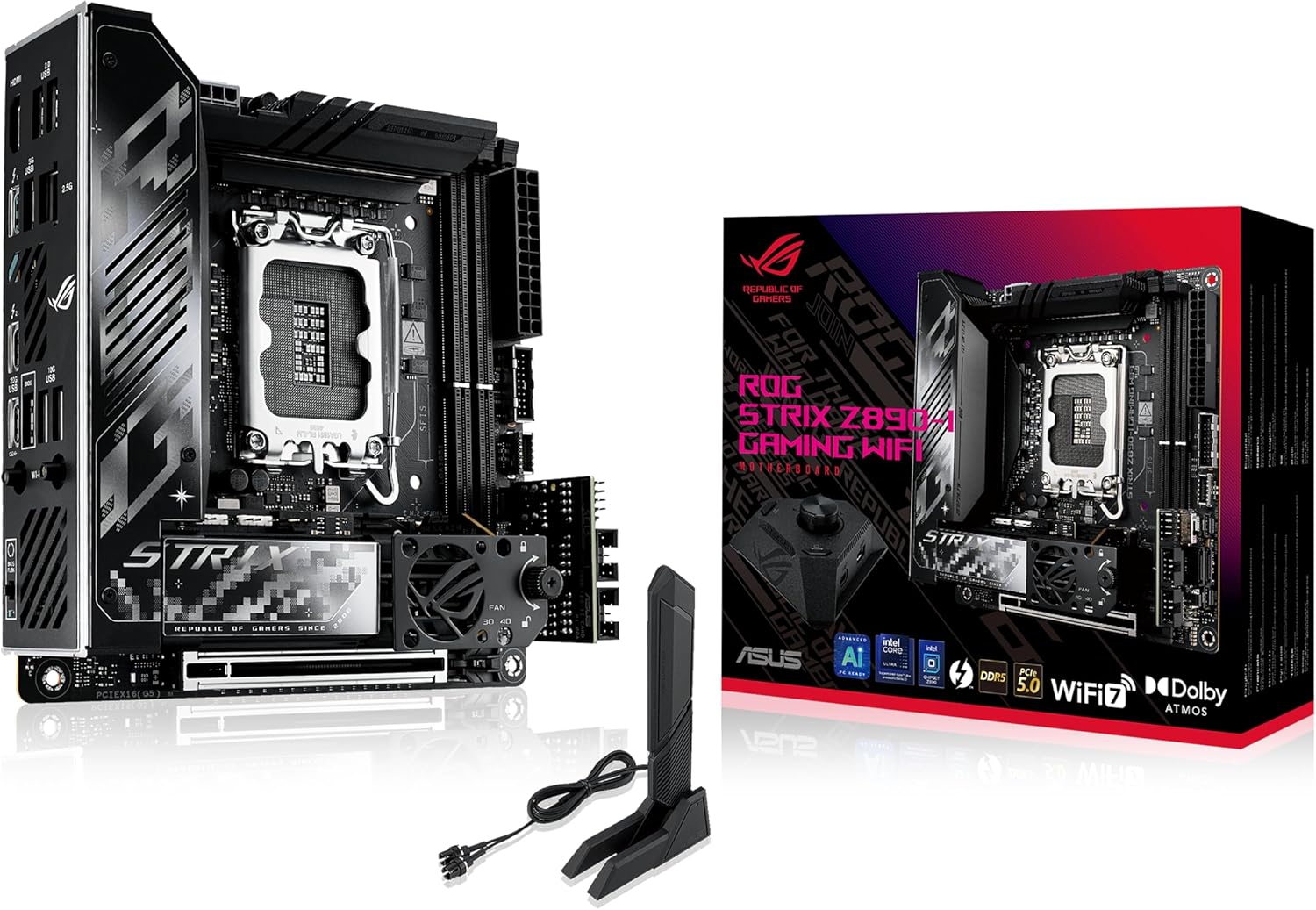 ASUS ROG STRIX Z890-I GAMING WIFI Intel® Z890 LGA 1851 Mini-iTX motherboard, Intel® Core™ Ultra Series 2 Ready, Advanced AI PC-ready, 10+2+1+1 stages, DDR5, WiFi 7, 2x M.2, Thunderbolt™ 4, USB Type-C®