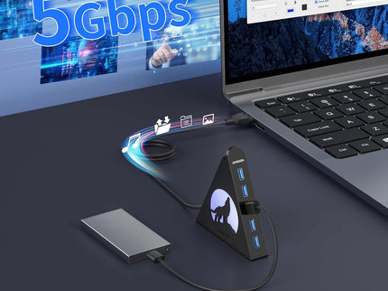 7-Port USB 3.0 Hub, Vertical USB Hub Splitter with RGB Lighting