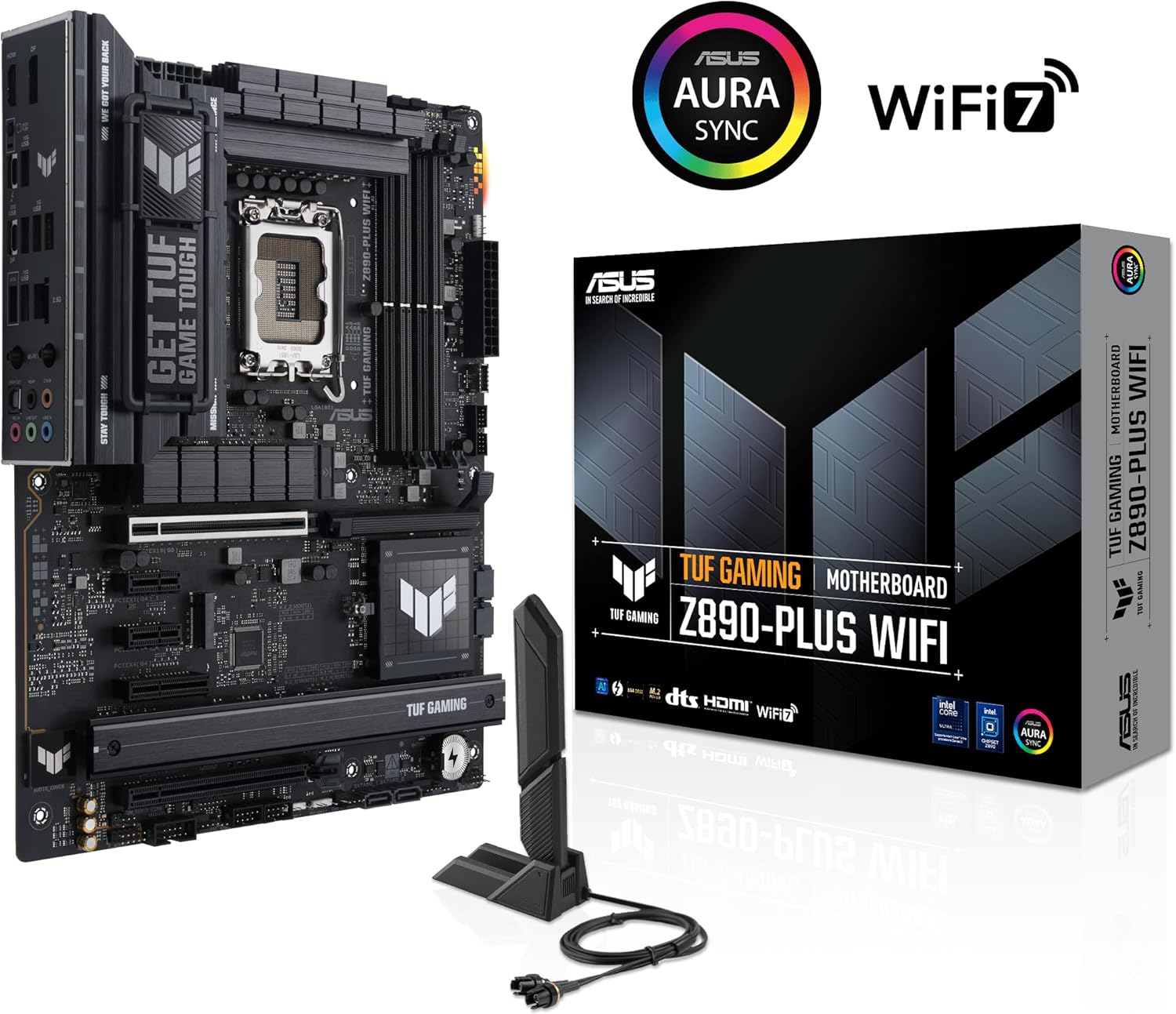 ASUS TUF Gaming Z890-PLUS WiFi Z890 LGA 1851 ATX Motherboard, Intel® Core™ Ultra Series 2 Ready, Advanced AI PC-Ready, 16+1+2+1 Stages, DDR5, PCIe® 5.0, Thunderbolt™ 4 Type-C®, 4X M.2, Wi-Fi 7, 2.5Gb