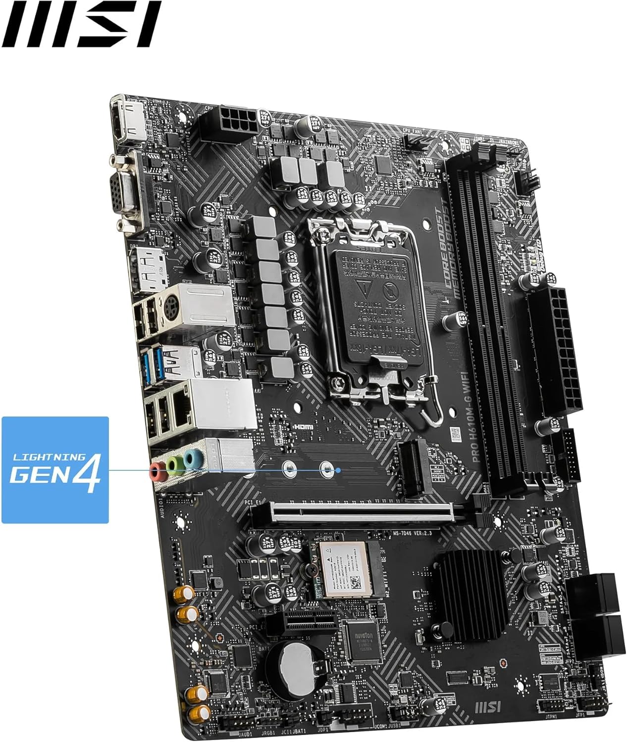 MSI PRO H610M-G WiFi Motherboard, Micro-ATX - Supports Intel Core 14th, 13th and 12th Gen Processors, LGA 1700 - DDR5 Memory Boost 5600MHz/MAX, PCIe 4.0 x16 Slot, M.2 Gen3 Slot, Wi-Fi 6E, BT 5.3