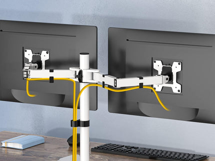 WALI Dual Monitor Desk Stand – Free-Standing, Fits 2 Monitors up to 27", 22 lbs per Arm, Fully Adjustable, VESA 100x100mm – White (MF002-W)