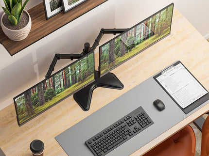 WALI Dual Monitor Desk Stand – Fits 2 Monitors up to 27", Max 22 lbs per Arm, Full-Motion, Free-Standing – Black (MF002)