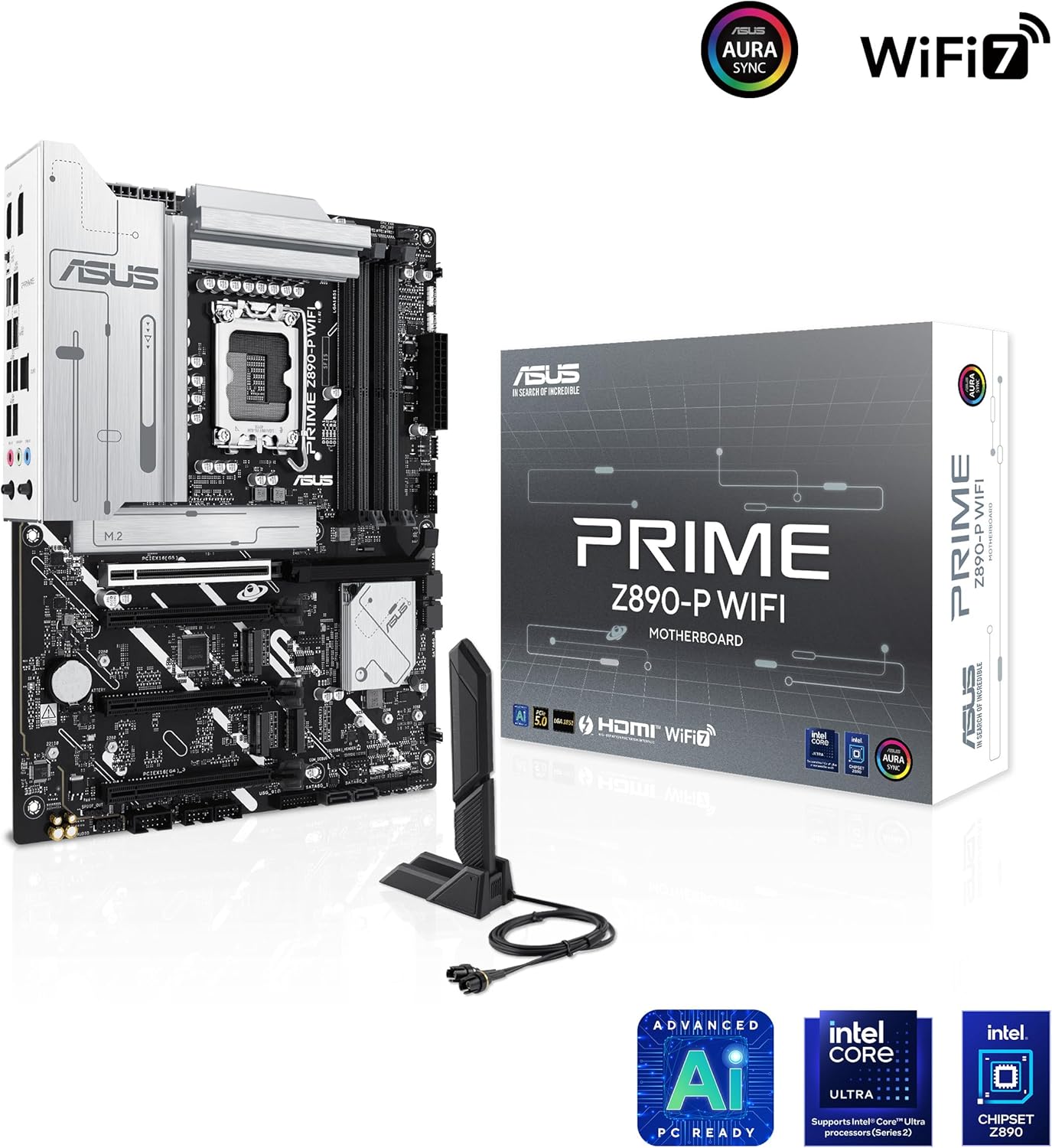 ASUS PRIME Z890-P WIFI Z890 LGA 1851 ATX motherboard, Intel® Core™ Ultra Series 2 Ready, Advanced AI PC-ready, 14+1+1+2 power stage, DDR5, PCIe® 5.0, Thunderbolt™ 4 USB Type-C®, 4x M.2, Wi-Fi 7, 2.5Gb