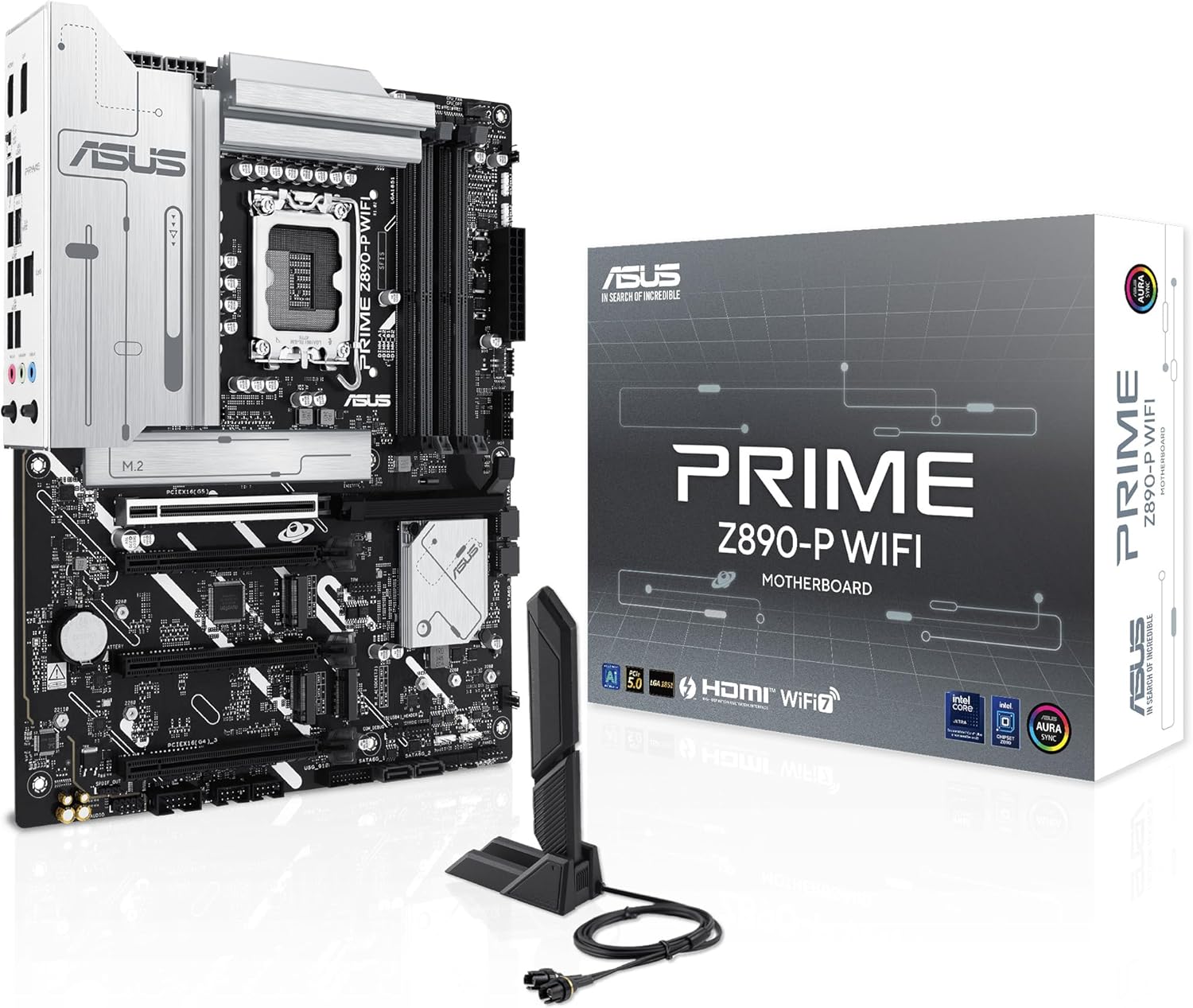 ASUS PRIME Z890-P WIFI Z890 LGA 1851 ATX motherboard, Intel® Core™ Ultra Series 2 Ready, Advanced AI PC-ready, 14+1+1+2 power stage, DDR5, PCIe® 5.0, Thunderbolt™ 4 USB Type-C®, 4x M.2, Wi-Fi 7, 2.5Gb