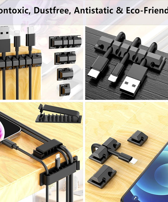 ELII 327 PCS Cable Management Kit 4 Cable Cable Sleeves,65 Cable Clips with 13Cord Holders,25 Roll Cable Organizer Straps,200 Fastening Cable Ties,20 Cable Zip Tie Mounts for Computer (Black)