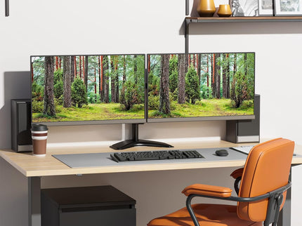 WALI Dual Monitor Desk Stand – Fits 2 Monitors up to 27", Max 22 lbs per Arm, Full-Motion, Free-Standing – Black (MF002)
