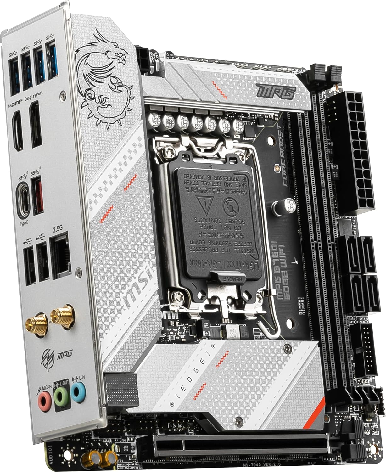MSI MPG B760I Edge WiFi Gaming Motherboard (Supports 12th/13th/14th Gen Intel Processors, LGA 1700, DDR5, PCIe 5.0, M.2, 2.5Gbps LAN, USB 3.2 Gen2, HDMI/DP, Wi-Fi 6E, Bluetooth 5.3, Mini-ITX)