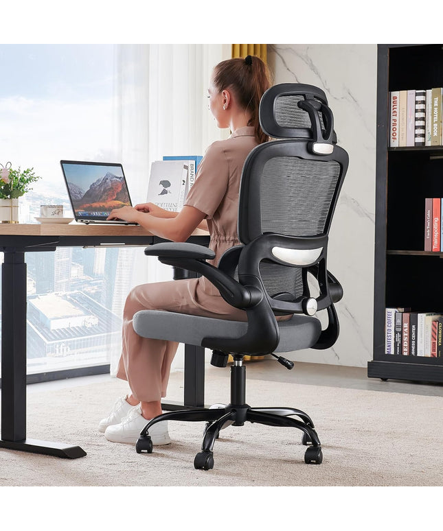 TRALT Ergonomic Office Chair – Mesh, High Back, Wheels – Black Grey