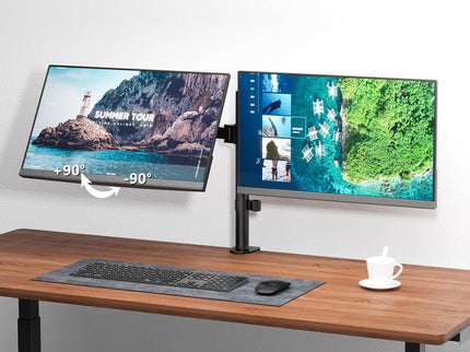 WALI Dual Monitor Stand – Desk Mount for 13–27" Screens, Holds up to 22 lbs per Arm, Height Adjustable, Swivel/Tilt/Rotation, VESA 75x75/100x100 – Black (M002)