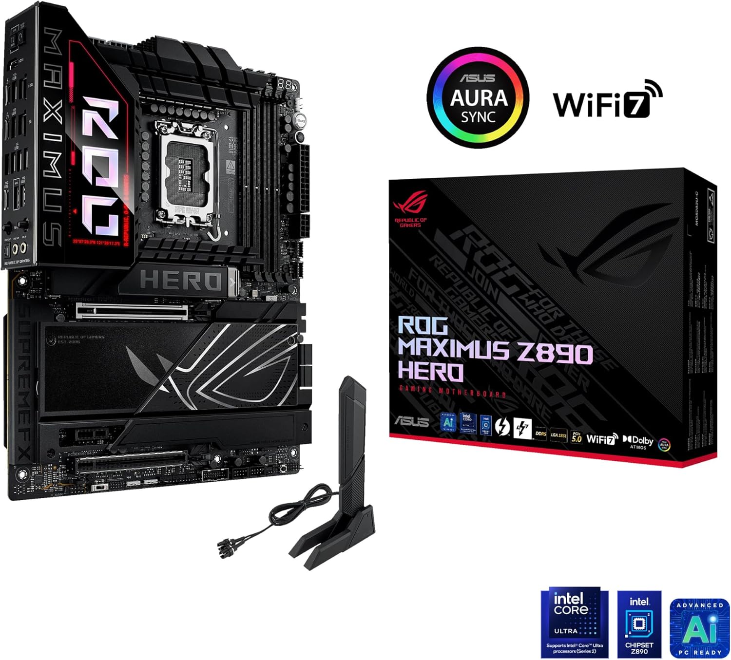 ASUS ROG Maximus Z890 Hero Intel® Z890 LGA 1851 ATX Motherboard, Advanced AI PC-Ready, 22+2+1+2 Stages, DDR5, WiFi 7, 3X PCIe® 5.0 M.2, Thunderbolt™ 4, USB Type-C®, AI Overclocking/Cooling/Networking