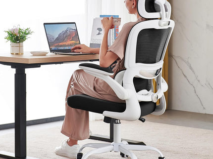 TRALT Ergonomic Office Chair – Mesh, High Back, Wheels – Black & White