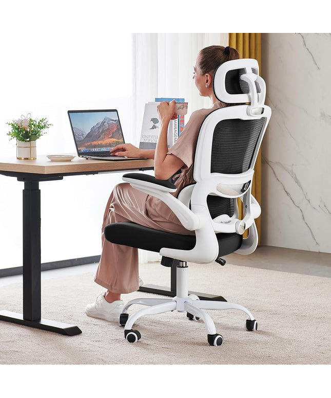 TRALT Ergonomic Office Chair – Mesh, High Back, Wheels – Black & White