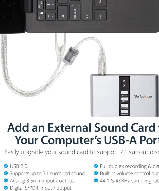 StarTech.com 7.1 USB Sound Card - External Sound Card for Laptop with SPDIF Digital Audio - Sound Card for PC - Silver (ICUSBAUDIO7D)