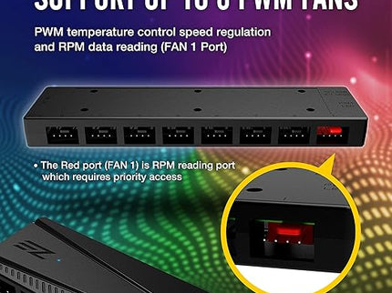 EZDIY-FAB ARGB PWM Fan Hub for PC Case Fan, 8 PWM Ports+8 ARGB Ports, 12V RGB/ 5V ARGB Motherboard Sync, PWM Functional Fan Adapter, Two Lighting Systems, Easy Cable Management.