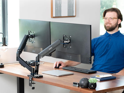 VIVO Dual Monitor Desk Mount – Pneumatic Arm, Fits up to 32" Screens (19.8 lbs per Arm), Articulating Counterbalance, VESA – STAND-V002O