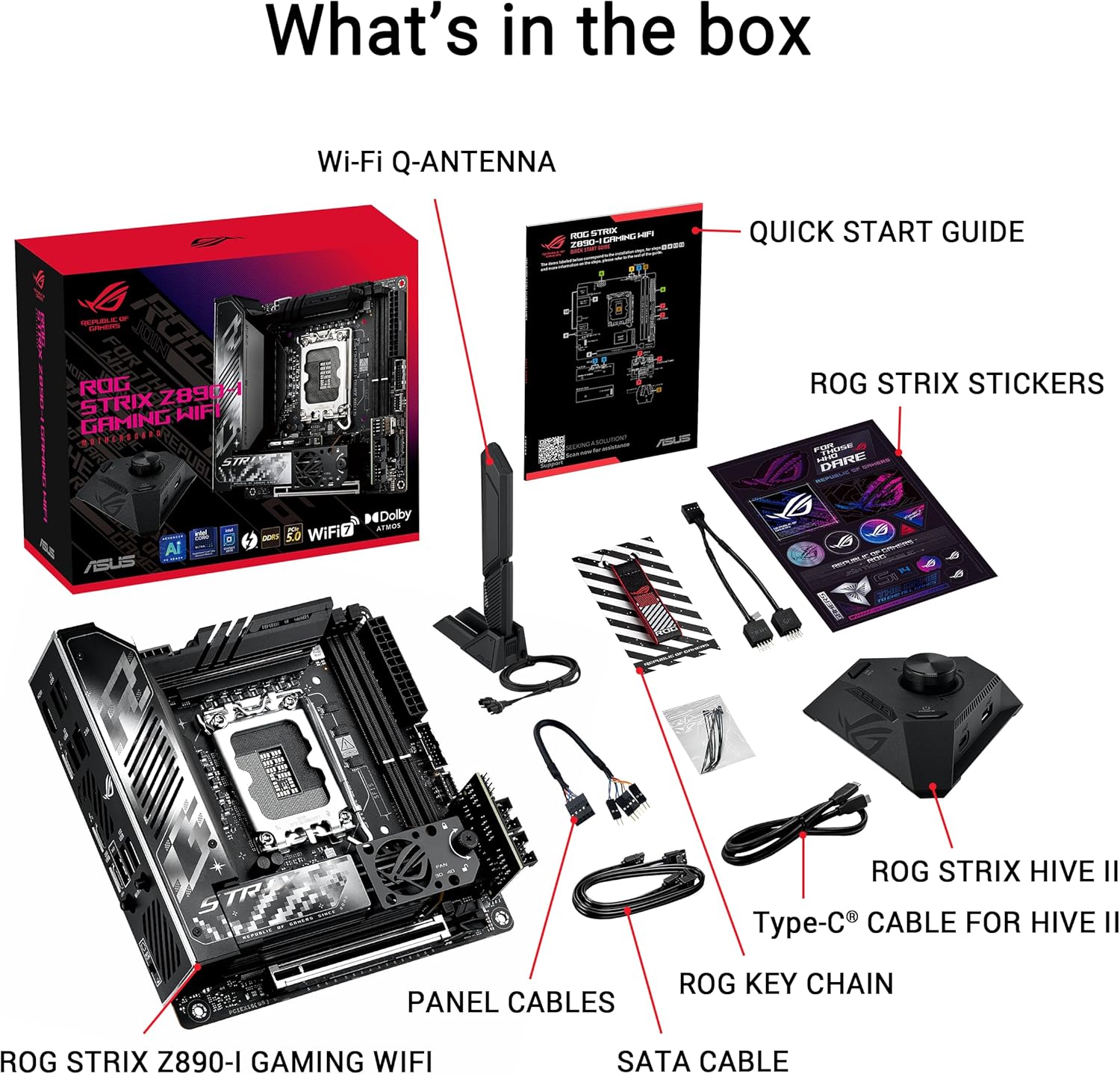 ASUS ROG STRIX Z890-I GAMING WIFI Intel® Z890 LGA 1851 Mini-iTX motherboard, Intel® Core™ Ultra Series 2 Ready, Advanced AI PC-ready, 10+2+1+1 stages, DDR5, WiFi 7, 2x M.2, Thunderbolt™ 4, USB Type-C®