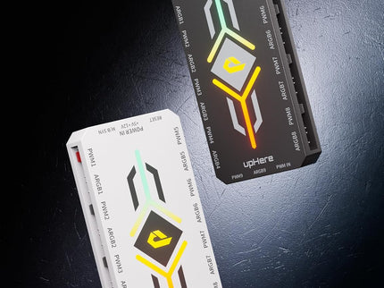 upHere PWM & 5V ARGB Magnetic Fan Hub – 1-9 Port, Remote Control, SATA Powered, Black