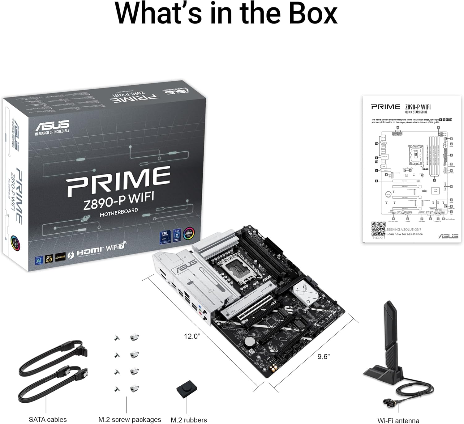 ASUS PRIME Z890-P WIFI Z890 LGA 1851 ATX motherboard, Intel® Core™ Ultra Series 2 Ready, Advanced AI PC-ready, 14+1+1+2 power stage, DDR5, PCIe® 5.0, Thunderbolt™ 4 USB Type-C®, 4x M.2, Wi-Fi 7, 2.5Gb