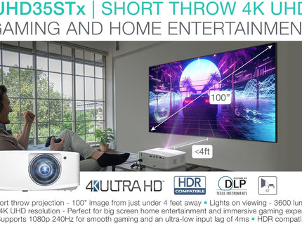 Optoma UHD35STX 4K UHD Short Throw Gaming and Home Entertainment Projector