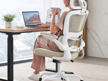 TRALT Ergonomic Office Chair – Mesh, High Back, Wheels – Beige