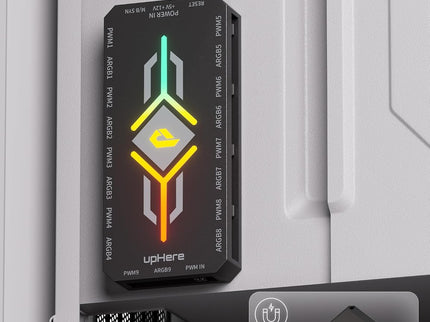 upHere PWM & 5V ARGB Magnetic Fan Hub – 1-9 Port, Remote Control, SATA Powered, Black