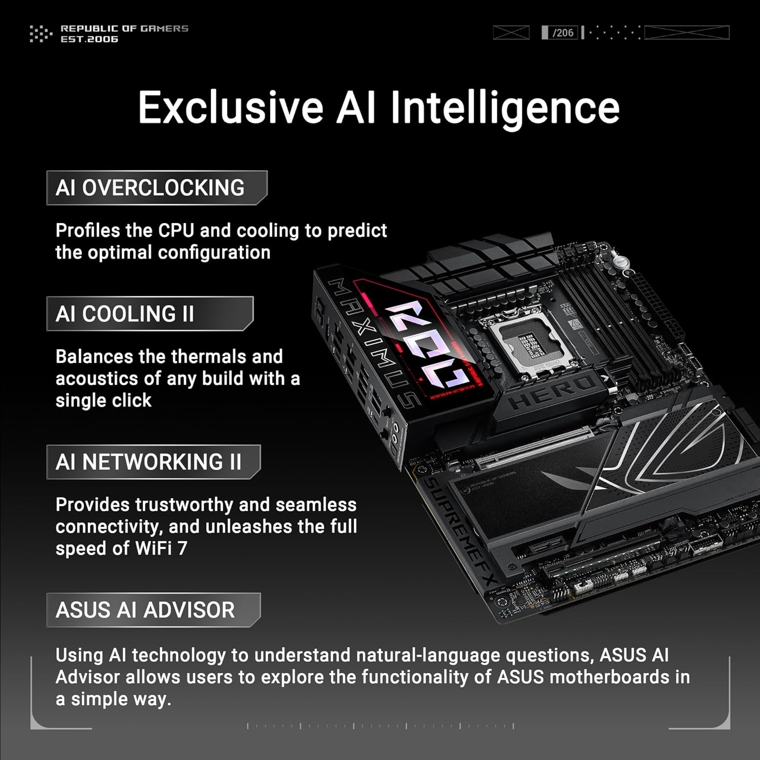 ASUS ROG Maximus Z890 Hero Intel® Z890 LGA 1851 ATX Motherboard, Advanced AI PC-Ready, 22+2+1+2 Stages, DDR5, WiFi 7, 3X PCIe® 5.0 M.2, Thunderbolt™ 4, USB Type-C®, AI Overclocking/Cooling/Networking