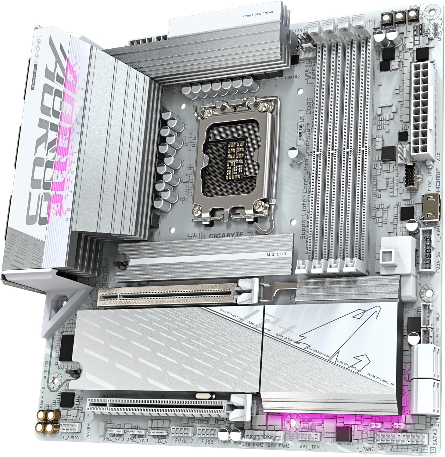 GIGABYTE B860M AORUS Elite WIFI6E ICE Intel Core Ultra (Series 2) LGA 1851 Motherboard, mATX, DDR5, 3X M.2, PCIe 5.0, USB-C, WIFI6E, 2.5GbE LAN, EZ-Latch