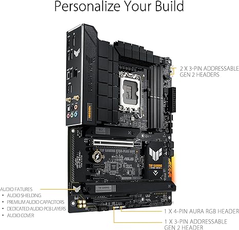 ASUS TUF GAMING B760-PLUS WIFI Intel B760 LGA 1700 ATX motherboard, Ready for 14th, 13th & 12th Gen Intel® Core CPU, 12+1+1 Stages, PCIe 5.0, 3x M.2, DDR5, 2.5G, USB 3.2 Type-C®, Thunderbolt 4™, USB4®