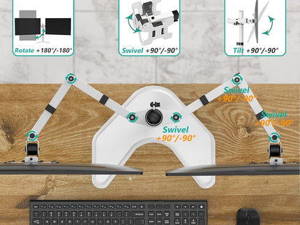 WALI Dual Monitor Desk Stand – Free-Standing, Fits 2 Monitors up to 27", 22 lbs per Arm, Fully Adjustable, VESA 100x100mm – White (MF002-W)