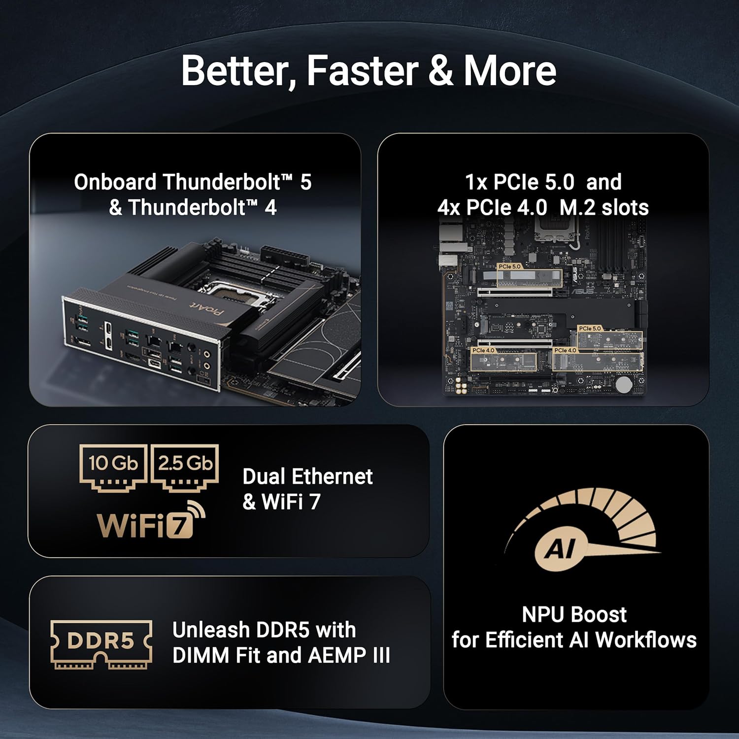 ASUS ProArt Z890-CREATOR WIFI Z890 LGA 1851 ATX Motherboard, Intel® Core™ Ultra Processor Series 2 Ready, 16+2+1+2 stages, PCIe® 5.0, DDR5, Thunderbolt™ 5 Type-C®, 10+2.5 Gb LAN, WiFi 7, 5x M.2, AI OC