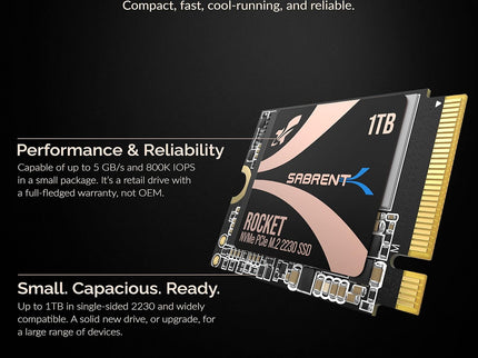 SABRENT Rocket 2230 1TB NVMe SSD – PCIe Gen4 M.2 2230 Internal SSD