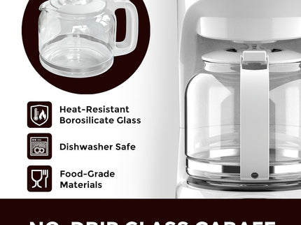 MÜELLERHOME 12-Cup White Coffee Maker - Borosilicate Carafe