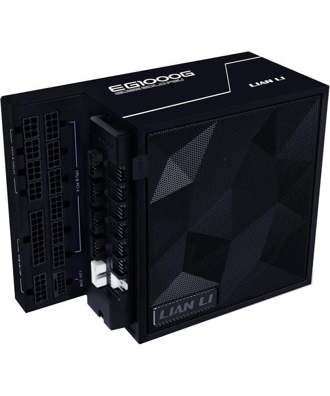 Lian Li EDGE1000W Fully Modular Low-Noise ATX Power Supply - ATX 3.1 & PCIE 5.1 Compliant - Cybenetics Gold Efficiency - 12V-2x6 Cable - L-Shape Design - with USB/Fan Hub - Black (EG1000G.WB)