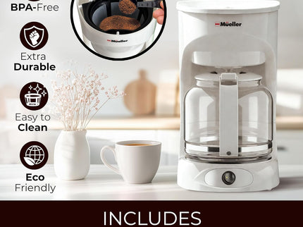 MÜELLERHOME 12-Cup White Coffee Maker - Borosilicate Carafe