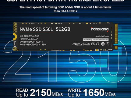 S501 512GB NVMe SSD 3D NAND1.3 PCIe Gen3x4 M.2 2280 Internal Solid State Drive (Read/Write Speed up to 2,150/1,600 MB/s) Compatible with Laptop & PC Desktop