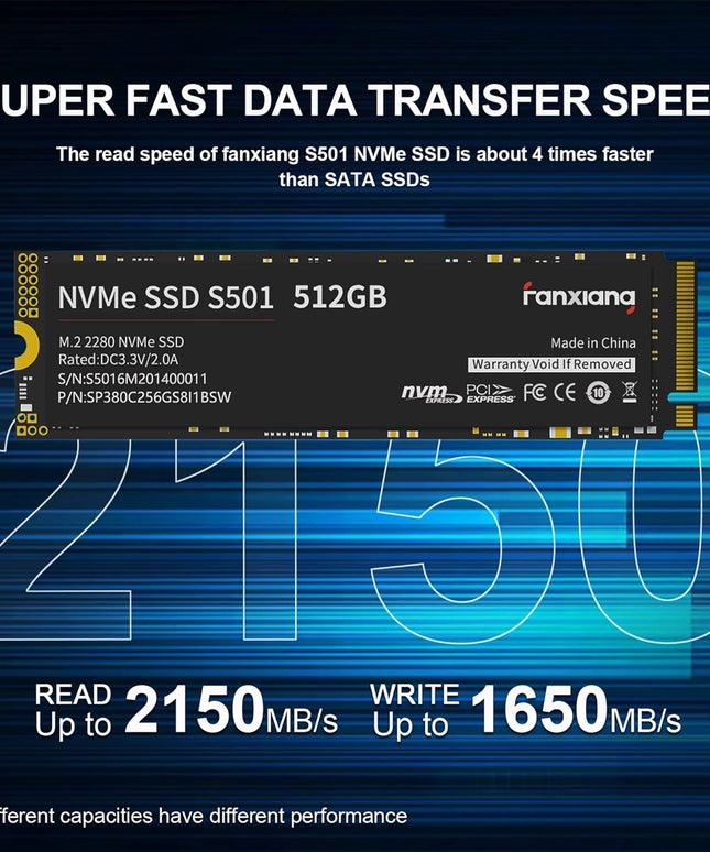 S501 512GB NVMe SSD 3D NAND1.3 PCIe Gen3x4 M.2 2280 Internal Solid State Drive (Read/Write Speed up to 2,150/1,600 MB/s) Compatible with Laptop & PC Desktop