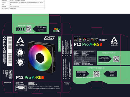 ARCTIC P12 Pro A-RGB 120mm PWM Fan – 600–3000 RPM, 5V Digital RGB, Fluid Dynamic Bearing, 4-Pin – Black